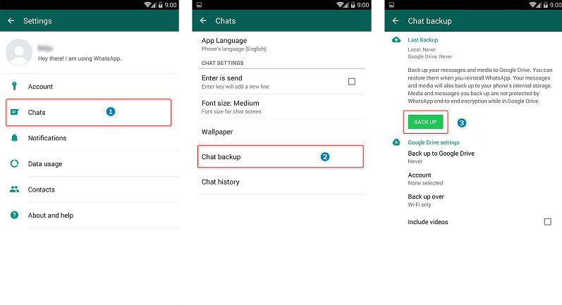 transfer whatsapp data to redmi note 9 via google drive