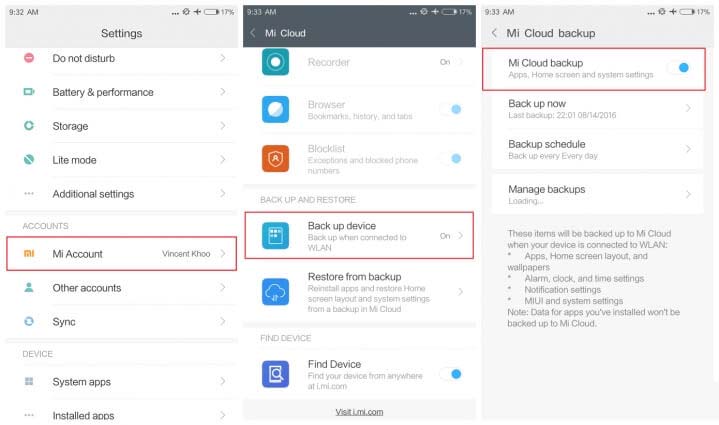 Backup Xiaomi Mi Mix 3 with Mi Cloud