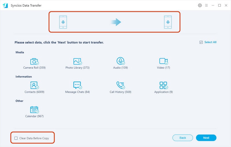 Syncios Data transfer-Phone to phone transfer