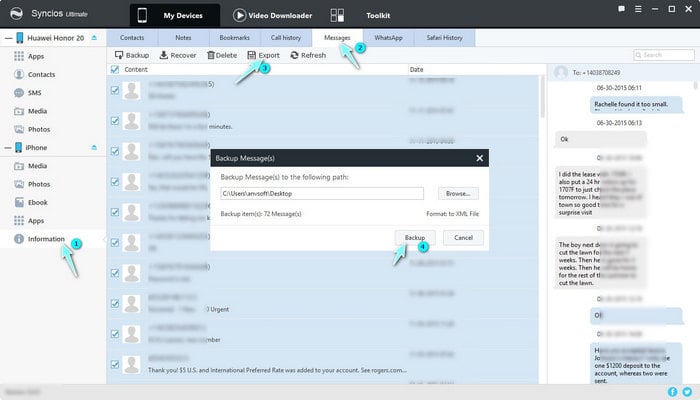 Syncios Mobile Manager bakcup iPhone messages 