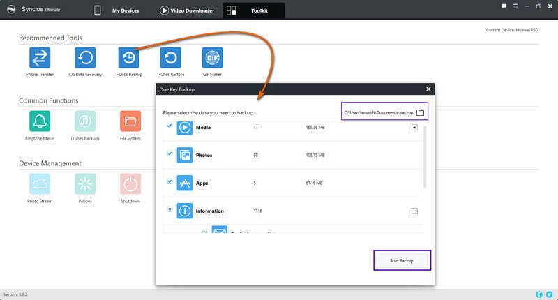 start the backup of Huawei P30
